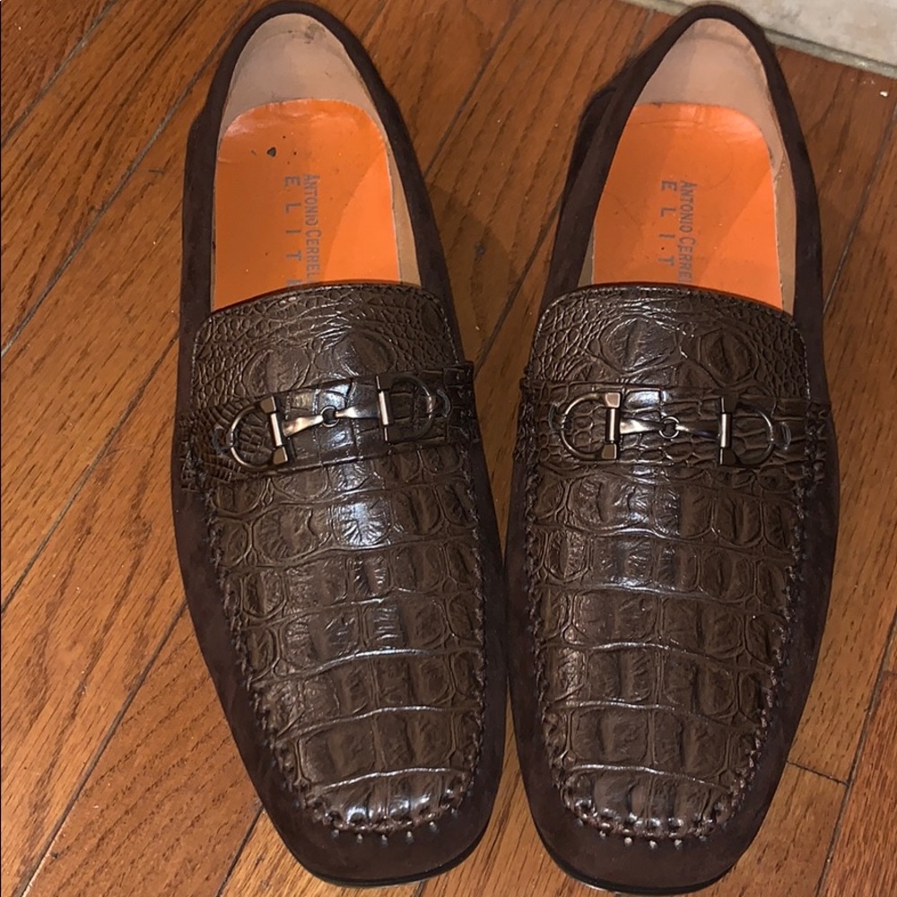 Brown Faux Suede and Leather Loafers